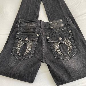 Miss Me - Black low rise embellished jeans.